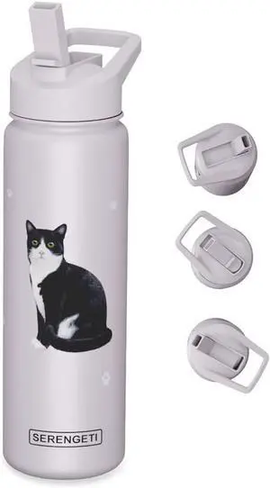 E&S Pets Stainless Steel Water Bottle 24 Oz., Spill Proof (Black & White Cat) E&S Pets Stainless Steel Water Bottle 24 Oz., Spill Proof (Black & White Cat)
