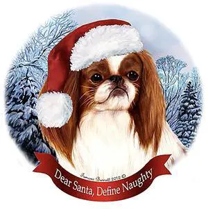 Holiday Pet Gifts Japanese Chin (Red & White) Santa Hat Dog Porcelain Ornament Holiday Pet Gifts Japanese Chin (Red & White) Santa Hat Dog Porcelain Ornament