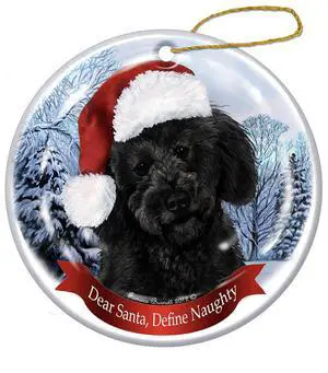 Holiday Pet Gifts Labradoodle (Black) Santa Hat Dog Porcelain Ornament Holiday Pet Gifts Labradoodle (Black) Santa Hat Dog Porcelain Ornament