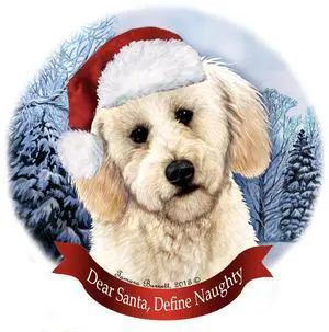 Holiday Pet Gifts Labradoodle, White Santa Hat Dog Porcelain Christmas Ornament Holiday Pet Gifts Labradoodle, White Santa Hat Dog Porcelain Christmas Ornament