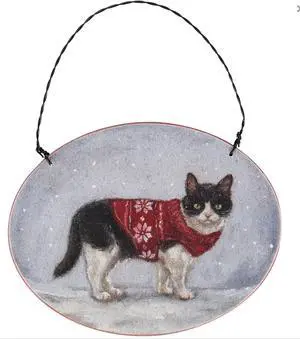 Primitives By Kathy Cozy Tuxedo Cat with Sweater Wooden Christmas Ornament Primitives By Kathy Cozy Tuxedo Cat with Sweater Wooden Christmas Ornament