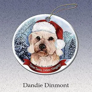 Holiday Pet Gifts Dandie Dinmont Santa Hat Dog Porcelain Ornament Holiday Pet Gifts Dandie Dinmont Santa Hat Dog Porcelain Ornament