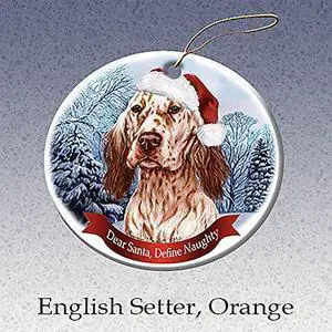 Holiday Pet Gifts English Setter, Orange Santa Hat Dog Porcelain Ornament Holiday Pet Gifts English Setter, Orange Santa Hat Dog Porcelain Ornament