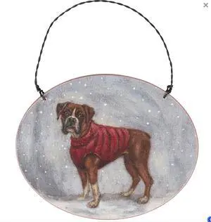 Primitives By Kathy Cozy Boxer Dog with Sweater Wooden Christmas Ornament Primitives By Kathy Cozy Boxer Dog with Sweater Wooden Christmas Ornament