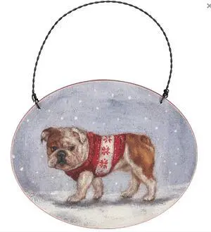 Primitives By Kathy Cozy Bulldog Dog with Sweater Wooden Christmas Ornament Primitives By Kathy Cozy Bulldog Dog with Sweater Wooden Christmas Ornament
