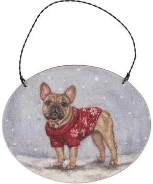 Primitives By Kathy Cozy French Bulldog with Sweater Wooden Christmas Ornament Primitives By Kathy Cozy French Bulldog with Sweater Wooden Christmas Ornament