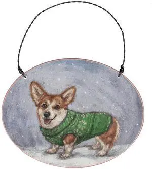 Primitives By Kathy Cozy Corgi Dog with Sweater Wooden Christmas Ornament Primitives By Kathy Cozy Corgi Dog with Sweater Wooden Christmas Ornament