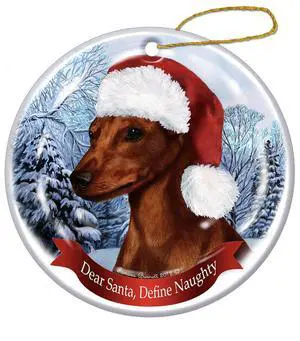 Holiday Pet Gifts Min Pin (Red) Santa Hat Dog Porcelain Christmas Tree Ornament Holiday Pet Gifts Min Pin (Red) Santa Hat Dog Porcelain Christmas Tree Ornament