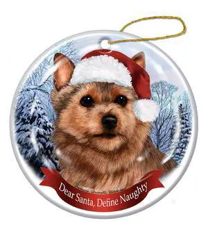 Holiday Pet Gifts Norwich Terrier Santa Hat Dog Porcelain Christmas Ornament Holiday Pet Gifts Norwich Terrier Santa Hat Dog Porcelain Christmas Ornament
