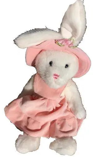 Unipak Jointed Plush Stuffed Animal Cream Bunny with Pink Velour Dress 8 Unipak Jointed Plush Stuffed Animal Cream Bunny with Pink Velour Dress 8