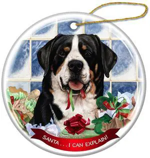 Greater Swiss Mountain Dog Porcelain Ornament Pet Gift Santa I Can Explain! Greater Swiss Mountain Dog Porcelain Ornament Pet Gift Santa I Can Explain!