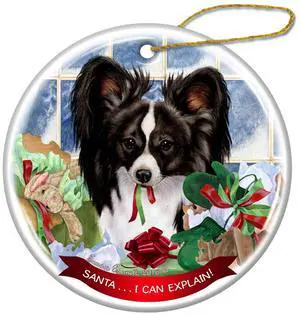 Black and White Papillon Dog Porcelain Ornament Pet Gift 'Santa.. I Can Explain! Black and White Papillon Dog Porcelain Ornament Pet Gift 'Santa.. I Can Explain!