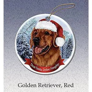 Holiday Pet Gifts Red Golden Retriever Santa Hat Dog Porcelain Ornament Holiday Pet Gifts Red Golden Retriever Santa Hat Dog Porcelain Ornament