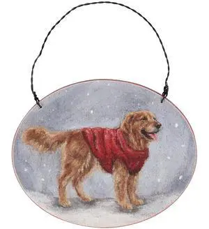 Primitives By Kathy Cozy Golden Retriever with Sweater Wooden Christmas Ornament Primitives By Kathy Cozy Golden Retriever with Sweater Wooden Christmas Ornament