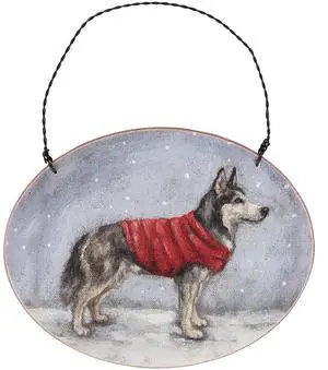 Primitives By Kathy Cozy Siberian Husky with Sweater Wooden Christmas Ornament Primitives By Kathy Cozy Siberian Husky with Sweater Wooden Christmas Ornament