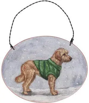 Primitives By Kathy Cozy Goldendoodle with Sweater Wooden Christmas Ornament Primitives By Kathy Cozy Goldendoodle with Sweater Wooden Christmas Ornament