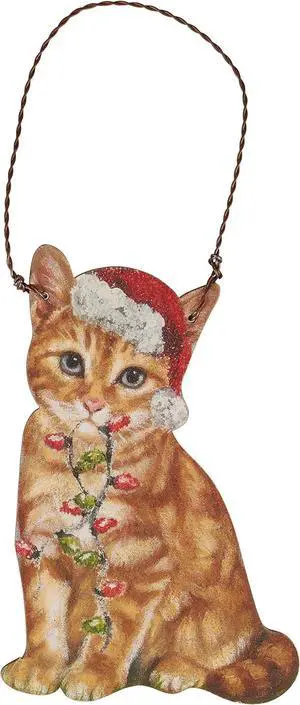 Primitives By Kathy Orange Cat with Santa Hat and Scarf Wooden Christmas Ornament Primitives By Kathy Orange Cat with Santa Hat and Scarf Wooden Christmas Ornament