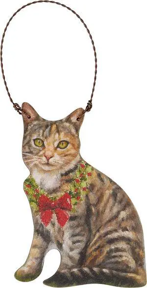 Primitives By Kathy Tabby Cat with Wreath Ornament Wooden Christmas Ornament Primitives By Kathy Tabby Cat with Wreath Ornament Wooden Christmas Ornament