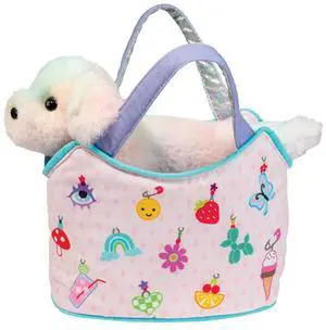 Douglas Charmingly Yours Sassy Sak Tote with Rainbow Dog Stuffed Animal Toy, 7" Douglas Charmingly Yours Sassy Sak Tote with Rainbow Dog Stuffed Animal Toy, 7"