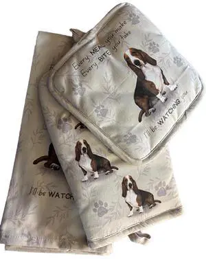 E&S Pets Basset Hound Dog 3 Piece Kitchen Set - Oven Mitt, Towel, Pot Holder E&S Pets Basset Hound Dog 3 Piece Kitchen Set - Oven Mitt, Towel, Pot Holder