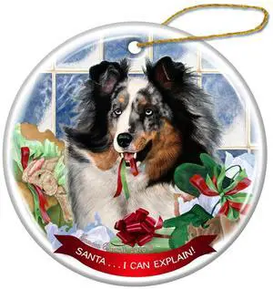 Blue Merle Sheltie Dog Porcelain Ornament Pet Gift 'Santa.. I Can Explain!' Blue Merle Sheltie Dog Porcelain Ornament Pet Gift 'Santa.. I Can Explain!'
