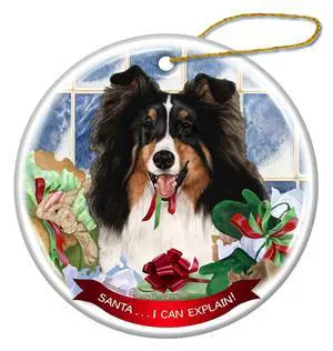 Tri Color Sheltie Dog Porcelain Ornament Pet Gift 'Santa.. I Can Explain!' Tri Color Sheltie Dog Porcelain Ornament Pet Gift 'Santa.. I Can Explain!'