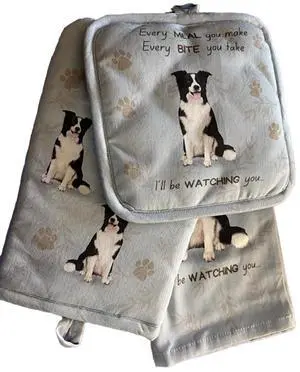 E&S Pets Border Collie 3 Piece Kitchen Set - Oven Mitt, Towel, Pot Holder E&S Pets Border Collie 3 Piece Kitchen Set - Oven Mitt, Towel, Pot Holder