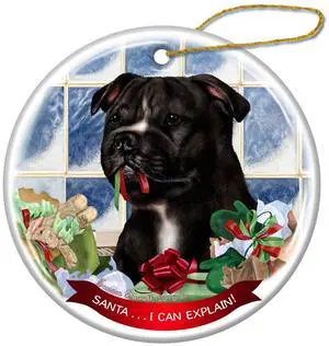 Black & White Staffordshire Bull Terrier Porcelain Ornament Santa I Can Explain Black & White Staffordshire Bull Terrier Porcelain Ornament Santa I Can Explain