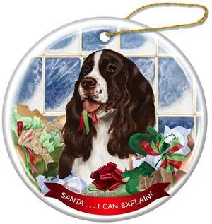 Liver and White Springer Spaniel Dog Porcelain Ornament 'Santa.. I Can Explain! Liver and White Springer Spaniel Dog Porcelain Ornament 'Santa.. I Can Explain!