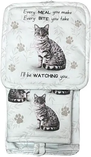 Silver Tabby cat 3-Piece Kitchen Set - Oven Mitt, Pot Holder & Kitchen Towel Set Silver Tabby cat 3-Piece Kitchen Set - Oven Mitt, Pot Holder & Kitchen Towel Set