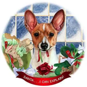 Red and White Toy Fox Terrier Dog Porcelain Ornament 'Santa.. I Can Explain!' Red and White Toy Fox Terrier Dog Porcelain Ornament 'Santa.. I Can Explain!'