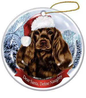 Holiday Pet Gifts Cocker Spaniel Chocolate Dog Santa Hat Porcelain Ornament Holiday Pet Gifts Cocker Spaniel Chocolate Dog Santa Hat Porcelain Ornament