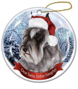 Holiday Pet Gifts Schnauzer (Un-Cropped) Santa Hat Dog Porcelain Ornament Holiday Pet Gifts Schnauzer (Un-Cropped) Santa Hat Dog Porcelain Ornament