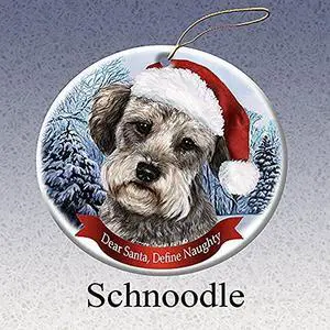 Holiday Pet Gifts Schnoodle Santa Hat Dog Porcelain Christmas Tree Ornament Holiday Pet Gifts Schnoodle Santa Hat Dog Porcelain Christmas Tree Ornament