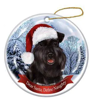 Holiday Pet Gifts Schnauzer (Uncropped) Black Santa Hat Dog Porcelain Ornament Holiday Pet Gifts Schnauzer (Uncropped) Black Santa Hat Dog Porcelain Ornament