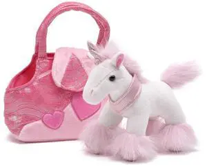 Karimee Pink/White Unicorn Plush Stuffed Animal in Pink Heart Purse, 7" Karimee Pink/White Unicorn Plush Stuffed Animal in Pink Heart Purse, 7"