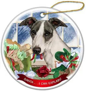 Blue Whippet Dog Porcelain Hanging Ornament Pet Gift 'Santa.. I Can Explain! Blue Whippet Dog Porcelain Hanging Ornament Pet Gift 'Santa.. I Can Explain!