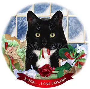 Tuxedo Cat Porcelain Hanging Ornament Pet Gift 'Santa.. I Can Explain!' Tuxedo Cat Porcelain Hanging Ornament Pet Gift 'Santa.. I Can Explain!'