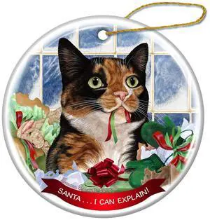 Tortoiseshell Calico Cat Porcelain Ornament Pet Gift 'Santa.. I Can Explain!' Tortoiseshell Calico Cat Porcelain Ornament Pet Gift 'Santa.. I Can Explain!'