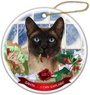 Siamese Cat Porcelain Hanging Ornament Pet Gift 'Santa.. I Can Explain!' Siamese Cat Porcelain Hanging Ornament Pet Gift 'Santa.. I Can Explain!'