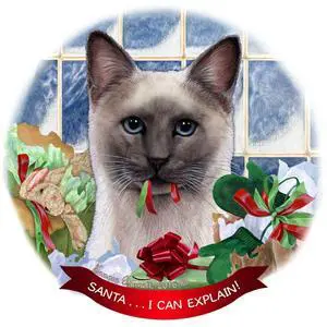 Siamese Blue Point Cat Porcelain Ornament Pet Gift 'Santa.. I Can Explain! Siamese Blue Point Cat Porcelain Ornament Pet Gift 'Santa.. I Can Explain!