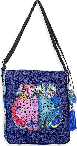 Women's Laurel Burch, Eros and Ellie Karakara Pups Dogs Crossbody, 12 x12.5" Women's Laurel Burch, Eros and Ellie Karakara Pups Dogs Crossbody, 12 x12.5"