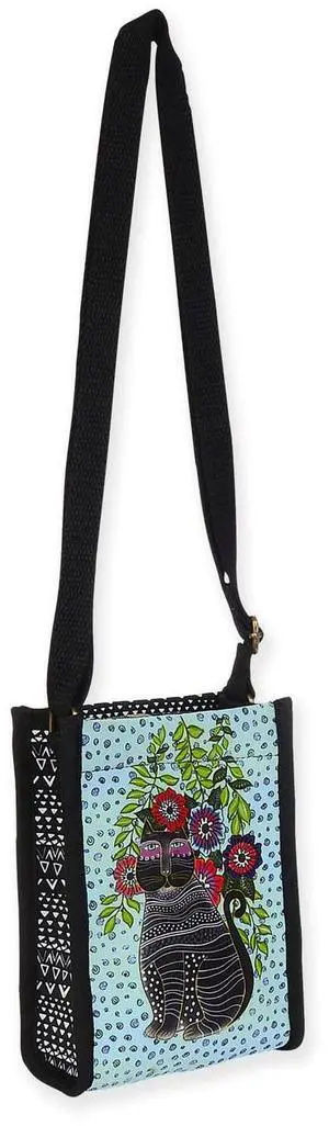 Laurel Burch Black Kitty Noir In Blossoms Neoprene Crossbody, 4.75 x 2 x 6.5" Laurel Burch Black Kitty Noir In Blossoms Neoprene Crossbody, 4.75 x 2 x 6.5"