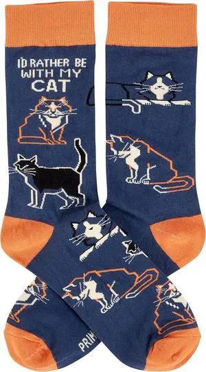 Primitives by Kathy - I'd Rather Be With My Cat Unisex Socks, One Size Primitives by Kathy - I'd Rather Be With My Cat Unisex Socks, One Size