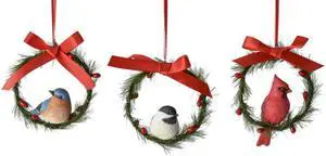 Ganz MX179718 Cardinal, Bluebird,Chickadee Wreath Ornaments, Set of 3, 4.75" Ganz MX179718 Cardinal, Bluebird,Chickadee Wreath Ornaments, Set of 3, 4.75"