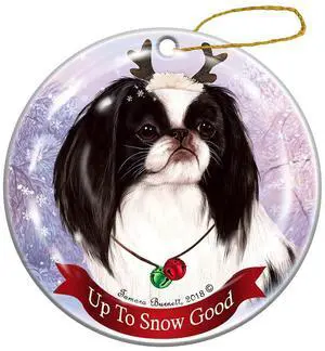 Holiday Pet Gifts Black/White Japanese Chin Reindeer Dog Porcelain Ornament Holiday Pet Gifts Black/White Japanese Chin Reindeer Dog Porcelain Ornament