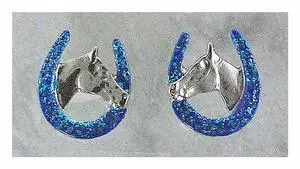 Finishing Touch Horse Head In Horseshoe Glitter Earrings, Teal Blue Finishing Touch Horse Head In Horseshoe Glitter Earrings, Teal Blue