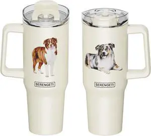 Serengeti 40 Oz Australian Shepherd Stainless Steel Tumbler w Handle, Straw, Lid Serengeti 40 Oz Australian Shepherd Stainless Steel Tumbler w Handle, Straw, Lid