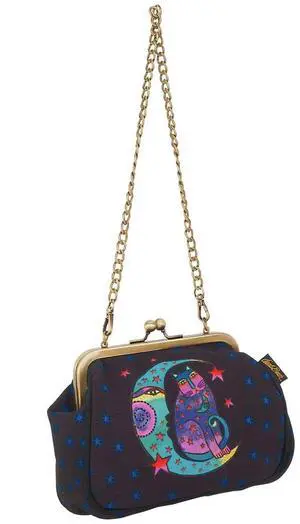 Laurel Burch Moonside Cat Clasp Purse with Shoulder Strap, 6 x 2.5 x 6 Laurel Burch Moonside Cat Clasp Purse with Shoulder Strap, 6 x 2.5 x 6