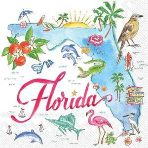 Boston International 5 x 5 in. Paper Cocktail Napkin Florida - Pack of 20 Boston International 5 x 5 in. Paper Cocktail Napkin Florida - Pack of 20